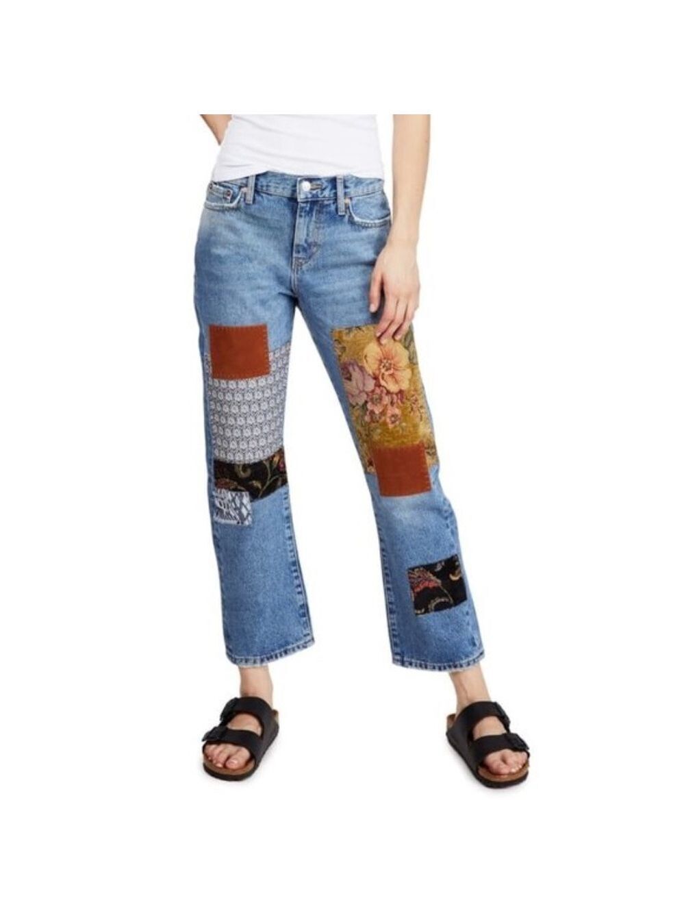 Free People Poppy Patch Straight Leg Jeans
